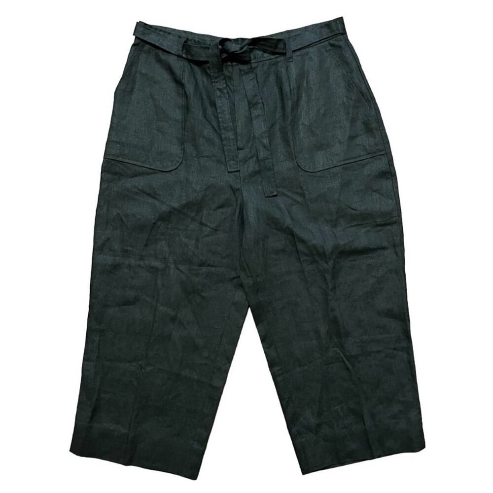 VTG OUTFIT JP 100% Linen Tie Front Wide Leg Cropped Pants in Black  SZ 12